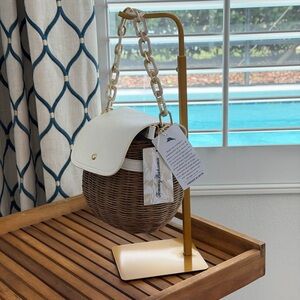 Tommy Bahama Rattan Wicker Basket Satchel Crossbody Bag Purse White - New